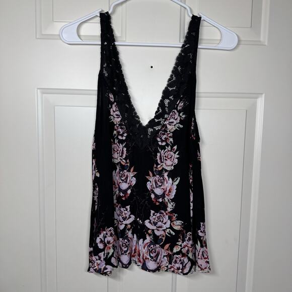 NWT Free People Intimately Morning Rose Cami Black Swing Lace Trim V-Neck Top S - Picture 2 of 5
